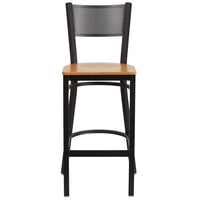 Flash Furniture HERCULES Series Black Grid Back Metal Restaurant Barstool - Natural Wood Seat-Metal Barstool