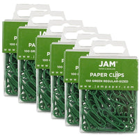 JAM Paper Coloured Standard Paper Clips, Small, Green Paperclips, 6 Packs of 100, 600 Total (2183752g)-Green