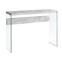 Monarch Specialties - 3232 Table D'Appoint - 44 po L/Gris Cimente/Verre Trempe-Surface en panneau de particules et pattes en verre trempé