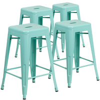 Flash Furniture Commercial Grade 24" High Backless Mint Green Indoor-Outdoor Counter Height Stool-Set of 4 Stackable Industrial Style Modern Stools