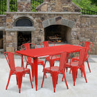 Flash Furniture 31.5'' x 63'' Rectangular Red Metal Indoor-Outdoor Table Set with 6 Stack Chairs (ET-CT005-6-30-RED-GG)-Galvanized Steel, Metal, Rubber
