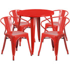 Ensemble avec table ronde en métal de 30 po et 4 sièges à accoudoirs, intérieur/extérieur, rouge (CH-51090TH-4-18ARM-RED-GG)-Ensembles d’intérieur et d’extérieur