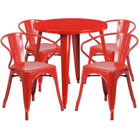 Ensemble avec table ronde en métal de 30 po et 4 sièges à accoudoirs, intérieur/extérieur, rouge (CH-51090TH-4-18ARM-RED-GG)-Ensembles d’intérieur et d’extérieur