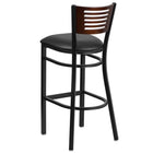 Flash Furniture HERCULES Series Black Slat Back Metal Restaurant Barstool - Walnut Wood Back, Black Vinyl Seat-Black Vinyl Upholstered Seat