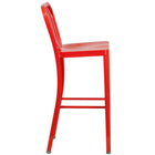 Flash Furniture Commercial Grade 30" High Metal Indoor-Outdoor Barstool with Vertical Slat Back - Red - 2 Pack-Curved Vertical Slat Back