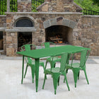 Flash Furniture 31.5'' x 63'' Rectangular Green Metal Indoor-Outdoor Table Set with 4 Stack Chairs (ET-CT005-4-30-GN-GG)-Galvanized Steel, Metal, Rubber