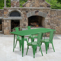 Flash Furniture 31.5'' x 63'' Rectangular Green Metal Indoor-Outdoor Table Set with 4 Stack Chairs (ET-CT005-4-30-GN-GG)-Galvanized Steel, Metal, Rubber