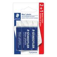 Staedtler Mars Plastic Premium Eraser - White - 2 + 1 Bonus Pack-White eraser, Block style