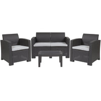 Flash Furniture 4 Piece Outdoor Faux Rattan Chair, Loveseat and Table Set, Dark Grey (DADSF112TDKGY)-Contemporary