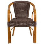 Flash Furniture Cadiz Series Rattan Restaurant Patio Chair with Red Bamboo-Aluminum Frame - Dark Brown-Set of 3 Stackable Cafe Chairs
