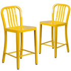 Tabouret à hauteur de comptoir de qualité commerciale pour l'intérieur et l'extérieur de 24 po en métal jaune-500 lb Capacité de poids statique
