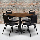 Flash Furniture 36" Square Walnut Laminate Table Set with X-Base & 4 Black Trapezoidal Back Banquet Chairs-Set Includes 4 Banquet Chairs, Square Table Top and X-Base