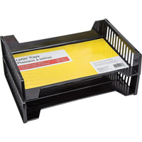 Letter Tray - 13 5/8" x 3 5/16" - Black - 2 Pack-Stack for desktop organization