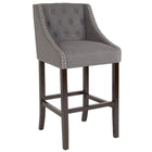 Flash Furniture - Tabouret de bar touffeté en noyer de 30 po haut. de la série Carmel avec tissu gris foncé-À hauteur de bar