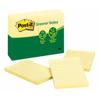 Post-It Greener Notes - Yellow - Lined - 4" W x 6" L (101.6 mm W x 152.4 mm L) - 12 Pads per Pack - 100 Sheets per Pad-Yellow, 4 in x 6 in