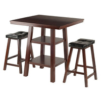 Winsome Orlando 3-Piece Set High Table with 2 Saddle Seat Stools, (94362)-Solid wood in Walnut finish