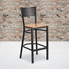 Flash Furniture HERCULES Series Black Grid Back Metal Restaurant Barstool - Natural Wood Seat-.625'' Thick Plywood Seat