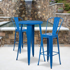 Ensemble de table de bar ronde en métal bleu avec 2 tabourets à café, intérieur/extérieur, 24 po [CH-51080BH-2-30CAFE-BL-GG]-24 larg. x 24 prof. x 41 haut. (po)