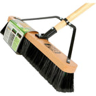 Globe 18" Wood Block Contractor Beast Push Broom, Medium Head, Industrial Grade-Thick Medium Bristles with Wide Block & Secured Durable Wood Handle
