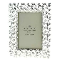 Elegance 4" x 6" Silver Plated Leaves Border Photo Frame-Open cut leaf border design to hold your special photo.