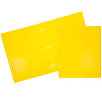 JAM Paper Plastic Heavy Duty 3 Hole Punched 2 Pocket School Folders, Yellow, 108 Pack (383HHPYEA)-Material: plastic
