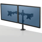 Fellowes Reflex Dual Monitor Arm-Set up your monitors with ease with detachable VESA plates, holds 2 monitors up to 27" and 17.6 lbs. each