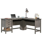 Sauder 65"W Cottage Road L-Desk - Mystic Oak-Two drawers feature full extension slides for items like, pens, paper, or a stapler