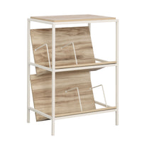 Sauder 433798 Nova Loft Accent Storage - Kiln Acacia-Tilted shelves ideal for vinyl record albums, books, or magazines.