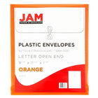 JAM Paper Plastic Envelopes, Button and String Tie Closure, Letter Open End, 9.75 x 11.75, Orange Poly, 12 Pack (1221560)-Linen texture