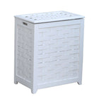 Oceanstar RHV0103W Rectangular Veneer Laundry Wood Hamper with Interior Bag, White-Hand grips on both sides for portability