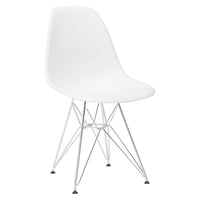 Nicer Furniture Eiffel Style Side Chair with Chrome Legs - White - 2 Pack-High quality heavy-duty plastic molded seat with a matte finish