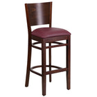 Flash Furniture Lacey Series Solid Back Walnut Wood Restaurant Barstool - Burgundy Vinyl Seat-800 lb. Weight Capacity