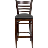 Flash Furniture HERCULES Series Ladder Back Walnut Wood Restaurant Barstools with Black Vinyl Seat - 2 Pack-Set of 2 Wood Dining Bar Stools