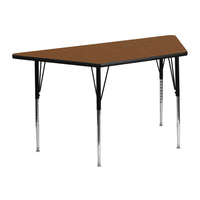 Flash Furniture 24''W x 48''L Trapezoid Activity Table with 1.25'' High Pressure Top and Standard Height Adjustable Legs, Oak-Oak Laminate