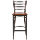 Flash Furniture HERCULES Series Clear Coated Ladder Back Metal Restaurant Barstool - Cherry Wood Seat - 2 Pack-Set of 2 Metal Dining Bar Stools