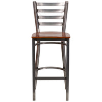 Flash Furniture HERCULES Series Clear Coated Ladder Back Metal Restaurant Barstool - Cherry Wood Seat - 2 Pack-Set of 2 Metal Dining Bar Stools