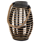 Truu Design Oval Rattan and Wooden Lantern, 17.25 x 7, inches, Brown-Rope Handle