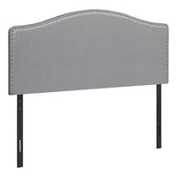 Monarch Specialties 6011Q Queen Size Headboard - Grey Leather-Look-Upholstered arched top headboard in a grey leather-look fabric with silver-finish nailhead trim