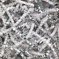 Sizzle Crinkle Paper, White and Metallic Silver, 2 lb. Box-Crinkle paper is great to use in gift boxes and baskets with unique zig-zag strips add color and texture to packaging.