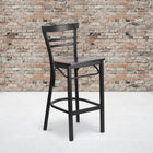 Flash Furniture HERCULES Series Black Two-Slat Ladder Back Metal Restaurant Barstool - Walnut Wood Seat-.625'' Thick Plywood Seat