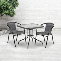 Flash Furniture – Table carrée en verre trempé et en métal de 28 po avec bordure en rotin gris (TLH-073R-GY-GG)-Table de jardin
