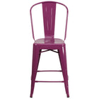 Flash Furniture 24" High Purple Metal Indoor-Outdoor Counter Height Stool with Back-Bistro Style Counter Stool
