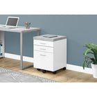 Monarch Specialties 7051 3-Drawer Filing Cabinet - White/Cement-Look -25.25''H x 18.25''W x 17.75"D