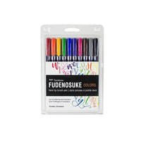 Tombow Fudenosuke Colours Calligraphy Brush Pen, 10/Pack-Water-based pigment ink allows rich vibrant colours that won’t bleed through most papers