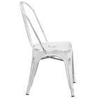 Flash Furniture Commercial Grade Distressed Metal Indoor-Outdoor Stackable Chair - White-Curved Back with Vertical Slat