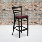 Flash Furniture HERCULES Series Black Two-Slat Ladder Back Metal Restaurant Barstool - Burgundy Vinyl Seat - 2 Pack-Welded Joint Assembly