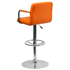 Flash Furniture Contemporary Orange Quilted Vinyl Adjustable Height Barstool with Arms & Chrome Base-Quilted Design Covering