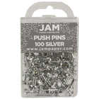 JAM Paper Push Pins, Shiny Silver Pushpins, 3 Packs of 100, 300 Total (222419054g)-Metal with silver coloured plastic top