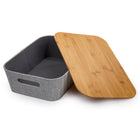 Truu Design - Panier de rangement décoratif moderne et élégant en papier gris avec couvercle en bambou-Mesure: Le panier de rangement mesure L 37,6cm x l 26,2cm x H 10,9cm (14.8"L x 10.3"W x 4.3"H)