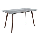 Flash Furniture Meriden 31.5" x 55" Rectangular Solid Wood Table with Clear Glass Top - Walnut-Clear Tempered Glass Surface